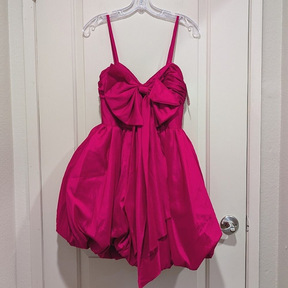 IEENA for Mac Duggal Central Bow Bubble Fuschia Pink Mini Dress Size 2 - Picture 13 of 13